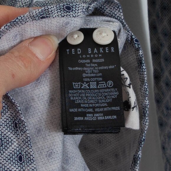 Ted Baker Sanlon Button Down Long Sleeve Slim Fit Shirt Mens Size 4 Large - Picture 6 of 8